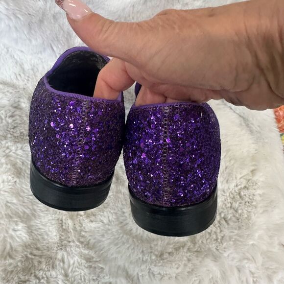 Enzo Romeo Mens Sparko Purple Glitter Slip On Tuxedo Dress Loafers Shoes 6.5 - Picture 4 of 9